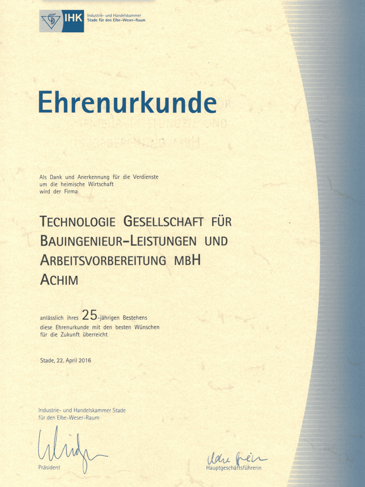 IHK Ehrenurkunde