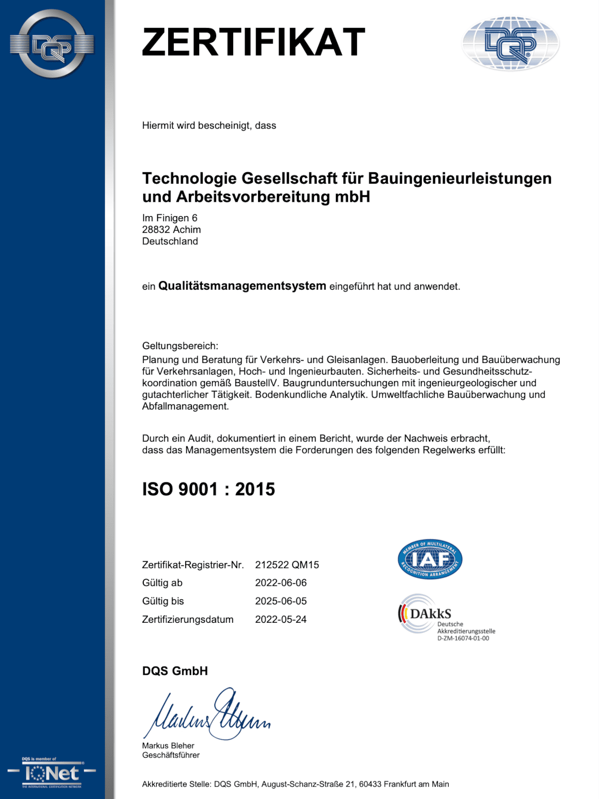 Zertifikat ISO 9001:2015 (de)